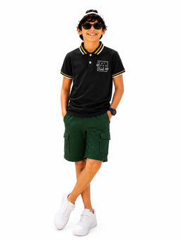 Trampoline - Black Solid Regular Cotton Blend Polo T-Shirt and Shorts