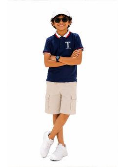 Trampoline - Navy Blue Solid Regular Cotton Blend Polo T-Shirt and Shorts