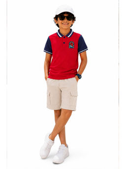 Trampoline - Red Colorblock Regular Cotton Blend Polo T-Shirt and Shorts