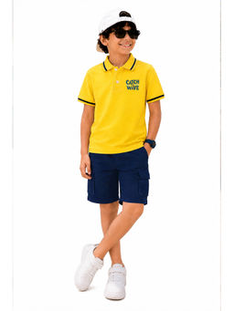 Trampoline - Yellow Solid Regular Cotton Blend Polo T-Shirt and Shorts