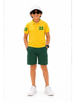 Trampoline - Yellow Solid Regular Cotton Blend Polo T-Shirt and Shorts