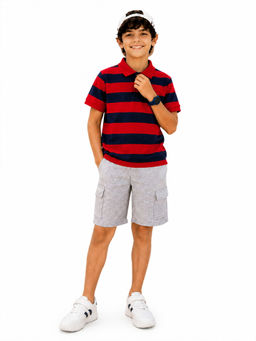 Trampoline - Red Stripes Regular Cotton Blend Polo T-Shirt and Shorts