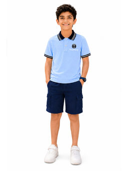 Trampoline - Blue Solid Regular Cotton Blend Polo T-Shirt and Shorts