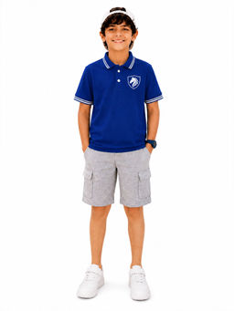 Trampoline - Navy Blue Solid Regular Cotton Blend Polo T-Shirt and Shorts