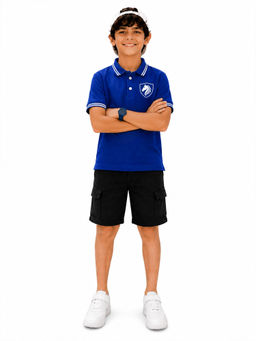 Trampoline - Navy Blue Solid Regular Cotton Blend Polo T-Shirt and Shorts