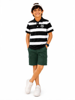 Trampoline - Black Stripes Regular Cotton Blend Polo T-Shirt and Shorts