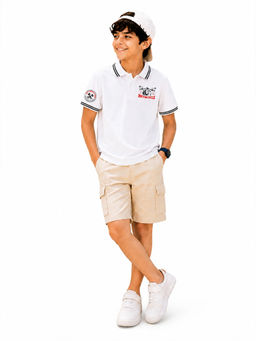 Trampoline - White Solid Regular Cotton Blend Polo T-Shirt and Shorts