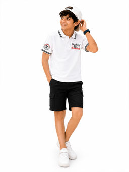 Trampoline - White Solid Regular Cotton Blend Polo T-Shirt and Shorts