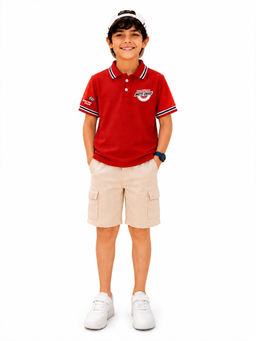 Trampoline - Red Solid Regular Cotton Blend Polo T-Shirt and Shorts