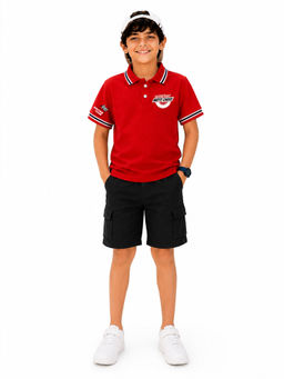 Trampoline - Red Solid Regular Cotton Blend Polo T-Shirt and Shorts