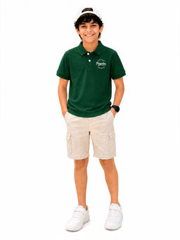Trampoline - Green Solid Regular Cotton Blend Polo T-Shirt and Shorts