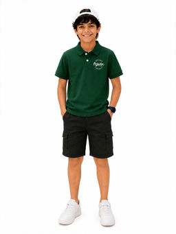Trampoline - Green Solid Regular Cotton Blend Polo T-Shirt and Shorts