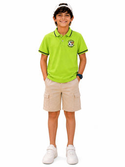 Trampoline - Green Stripes Regular Cotton Blend Polo T-Shirt and Shorts