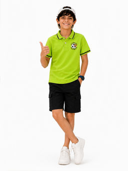 Trampoline - Green Solid Regular Cotton Blend Polo T-Shirt and Shorts