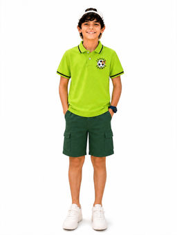 Trampoline - Green Solid Regular Cotton Blend Polo T-Shirt and Shorts