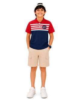 Trampoline - Red Stripes Regular Cotton Blend Polo T-Shirt and Shorts