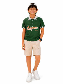 Trampoline - Green Printed Regular Cotton Blend Polo T-Shirt and Shorts