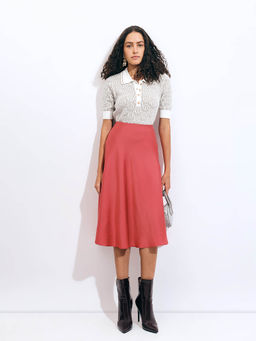 VERO MODA - Pink Solid Midi Skirt
