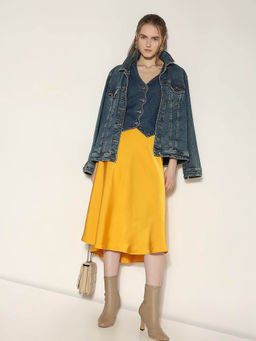 VERO MODA - Yellow Solid Midi Skirt