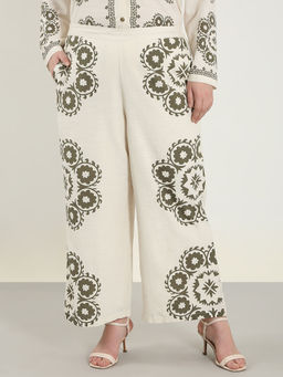 VERO MODA - Curve Ecru Beige Printed Pant