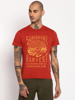 Wrangler - Men Brick Red Graphic Regular Fit T-Shirt
