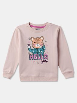 R&B - Cotton Peach Round Neck Girls Sweatshirt