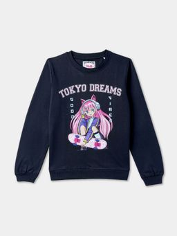 R&B - Cotton Navy Blue Round Neck Girls Sweatshirt