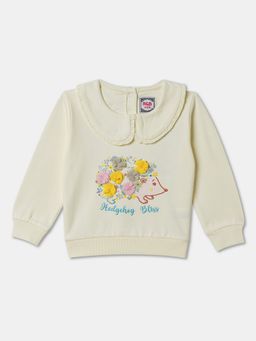 R&B - Cotton Blend Ivory Round Neck Girls Sweatshirt