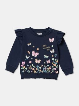 R&B - Cotton Navy Blue Round Neck Girls Sweatshirt
