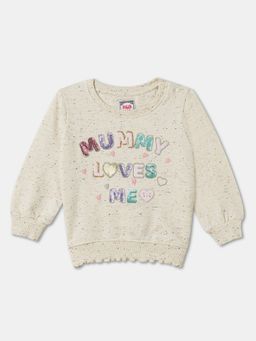 R&B - Cotton Blend Cream Round Neck Girls Sweatshirt