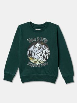 R&B - Boys Cotton Green Round Neck Sweatshirt