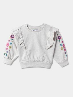 R&B - Girls Cotton Grey Round Neck Sweatshirt