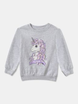 R&B - Cotton Girls Grey Round Neck Sweatshirt