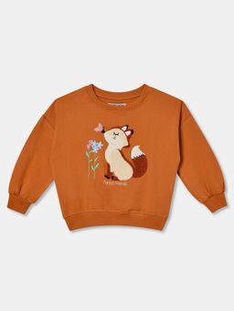 R&B - Cotton Orange Round Neck Girls Sweatshirt