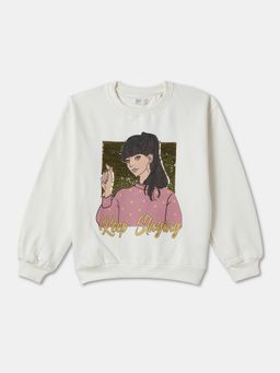 R&B - Girls Cotton Ivory Round Neck Sweatshirt