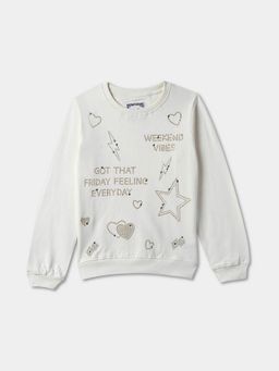 R&B - Cotton Girls Ivory Round Neck Sweatshirt