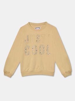 R&B - Cotton Girls Beige Round Neck Sweatshirt