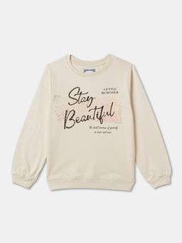 R&B - Girls Cotton Beige Round Neck Sweatshirt