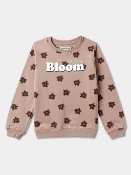 R&B - Girls Cotton Beige Round Neck Sweatshirt