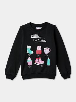 R&B - Cotton Girls Black Round Neck Sweatshirt