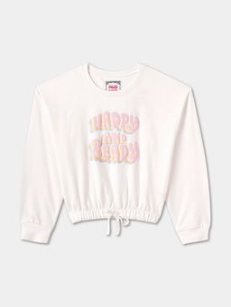 R&B - Cotton White Girls Round Neck Sweatshirt