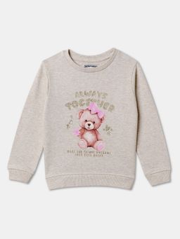 R&B - Cotton Girls Beige Round Neck Sweatshirt