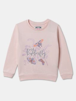 R&B - Pink Cotton Round Neck Girls Sweatshirt