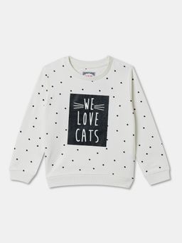 R&B - Girls Cotton White Round Neck Sweatshirt