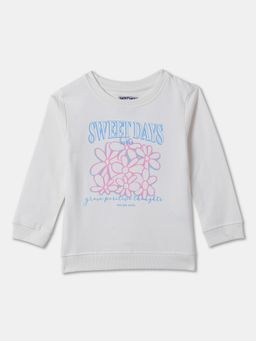 R&B - Cotton Girls White Round Neck Sweatshirt