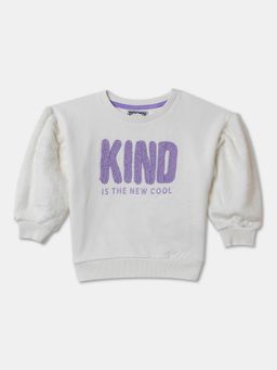 R&B - Cotton Blend Ivory Round Neck Girls Sweatshirt