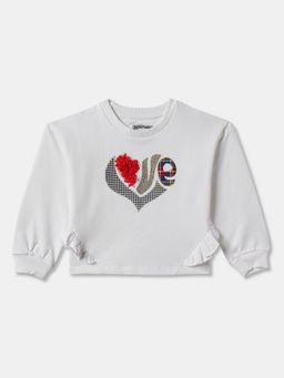R&B - Cotton Blend Off White Round Neck Girls Sweatshirt