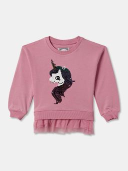 R&B - Cotton Blend Pink Round Neck Girls Sweatshirt