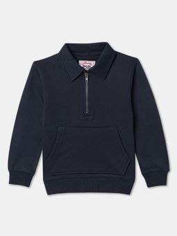 R&B - Cotton Navy Blue Collar Neck Boys Sweatshirt