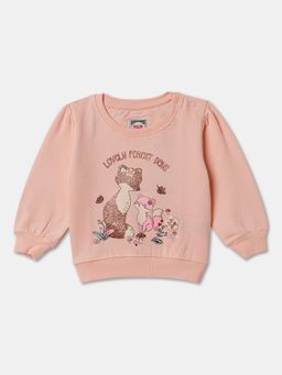R&B - Cotton Girls Pink Round Neck Sweatshirt